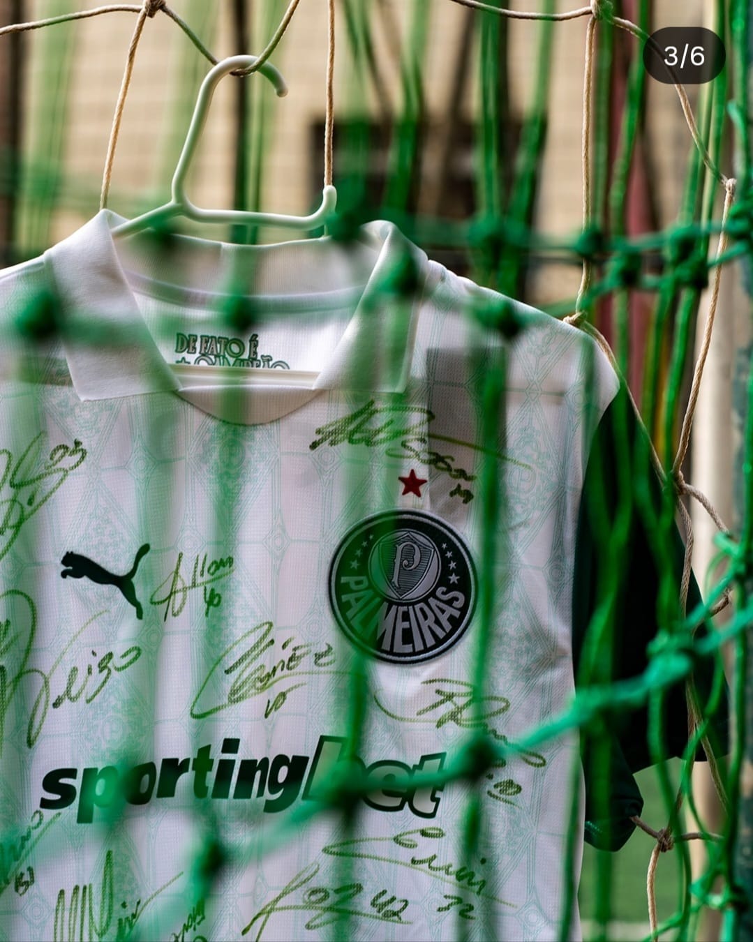 Camisa do palmeiras atrás da rede de um campo